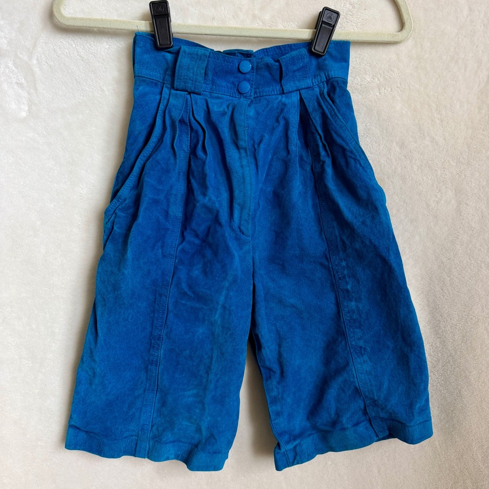 Danier Royal Blue Suede High Waisted Pleated Vintage Shorts Size 2 Culottes